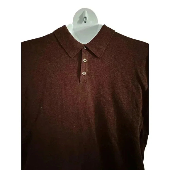 Eddie Bauer Men's XL 3 Button Pullover Sweater with Collar Burgundy Cotton Knit - Picture 3 of 14